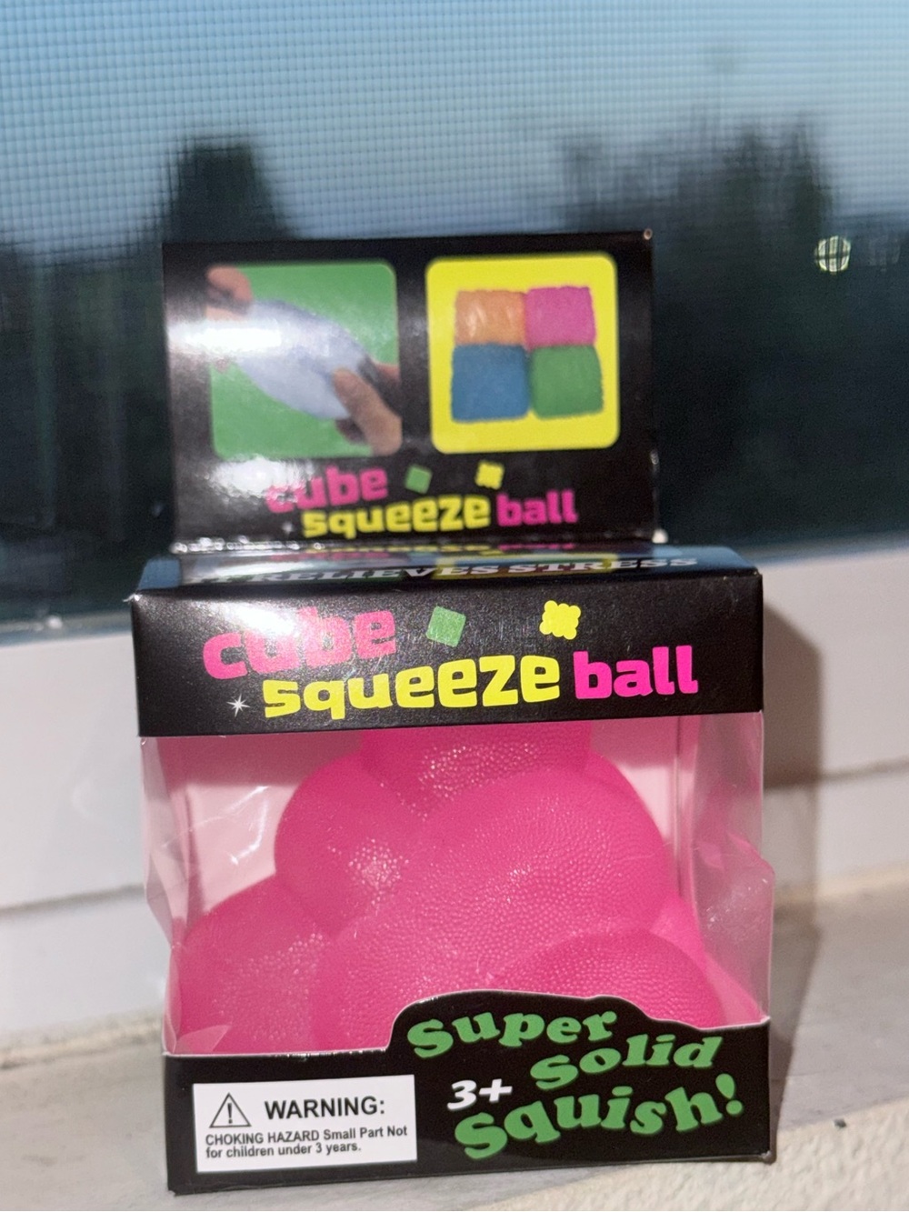 Neon Pink Cube Squeeze Ball Sensory Fidget Toy